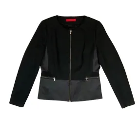 00s Black Zip-Up Hugo Boss Designer Cropped Jacket S M