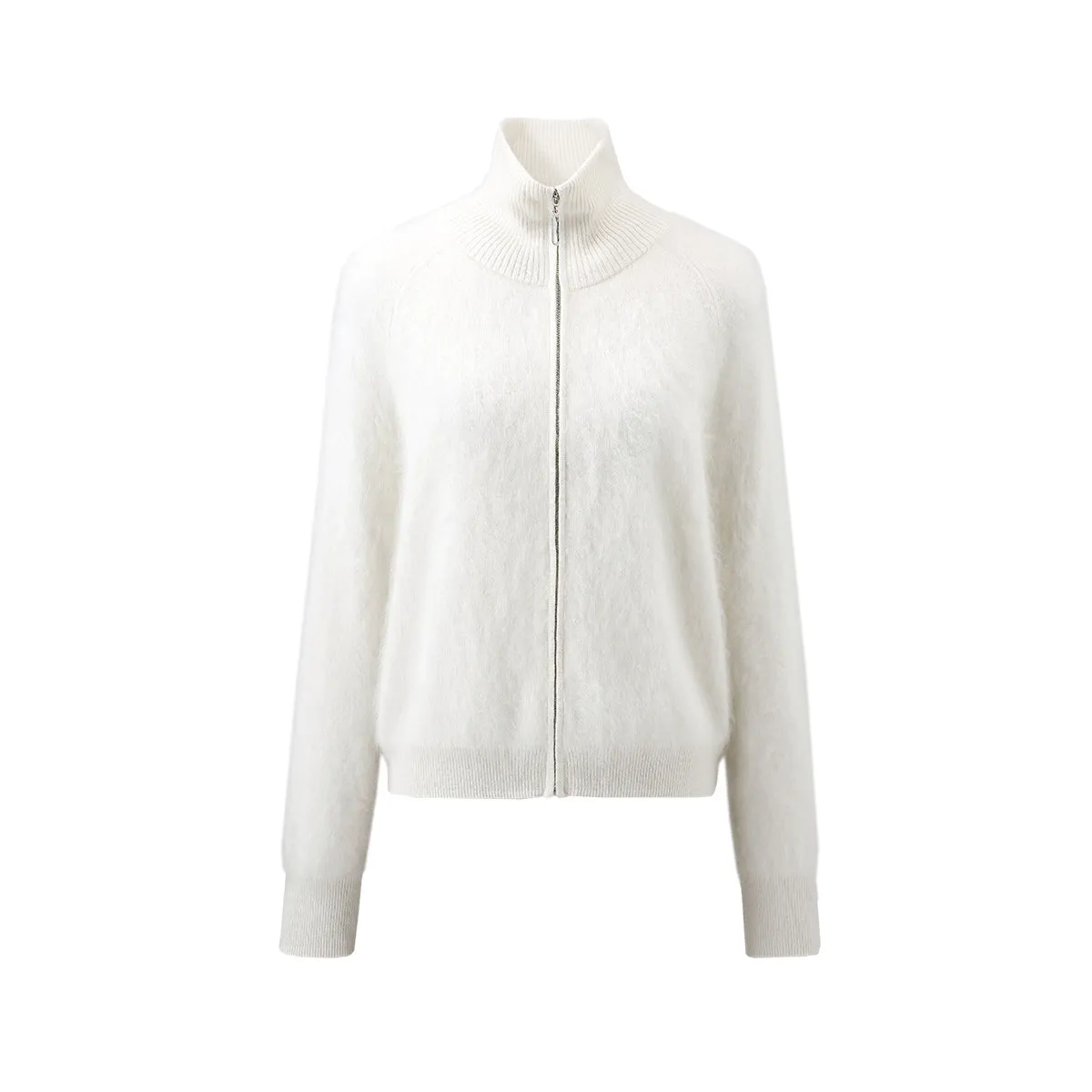 100% Brushed Cashmere Fluffy Zipper Cardigan