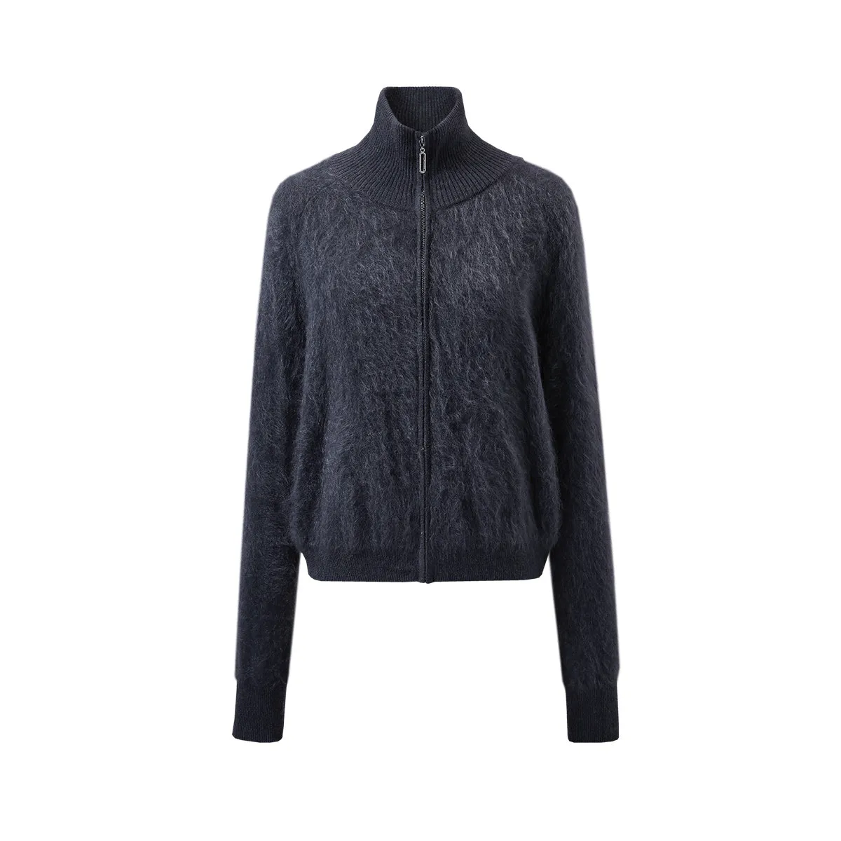 100% Brushed Cashmere Fluffy Zipper Cardigan