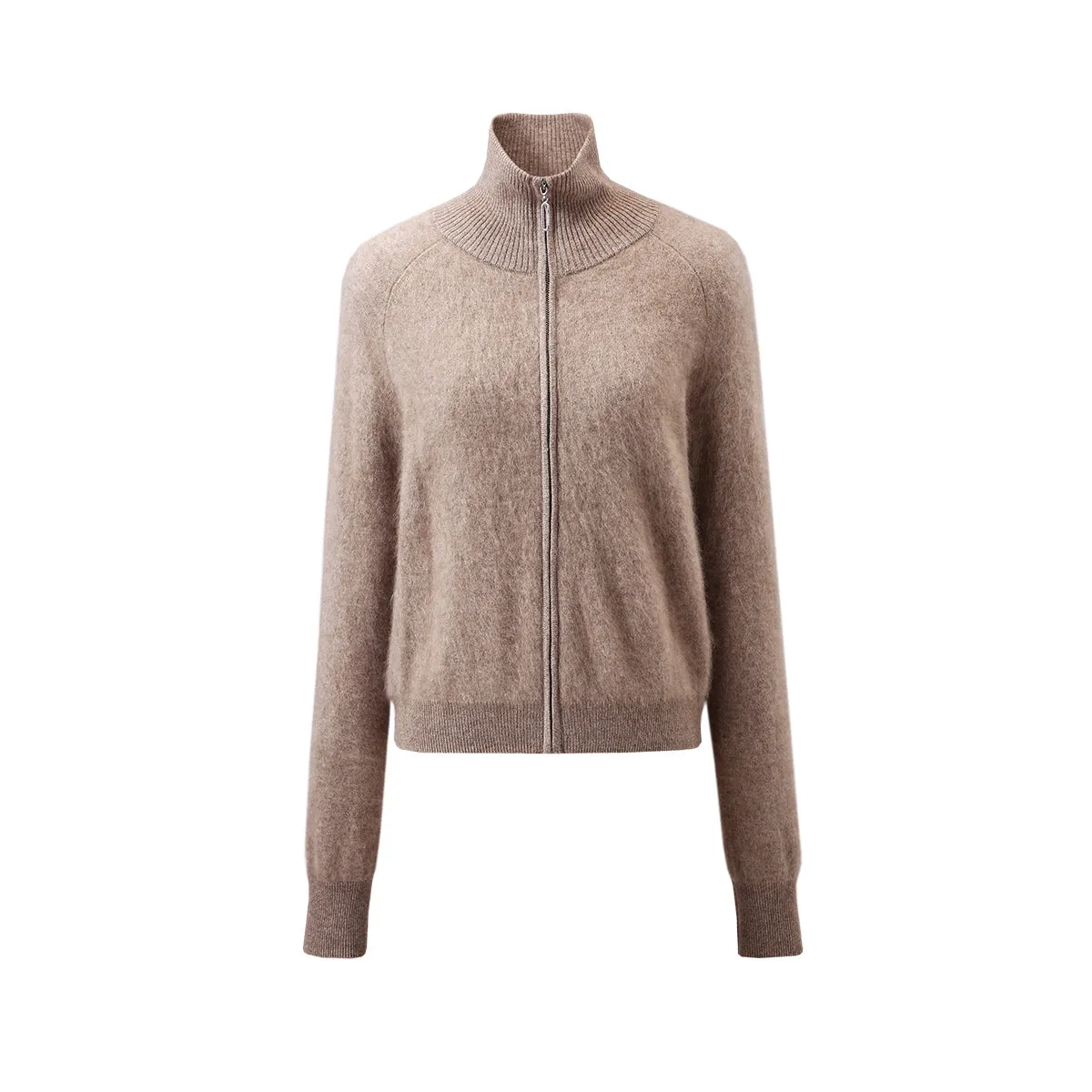 100% Brushed Cashmere Fluffy Zipper Cardigan