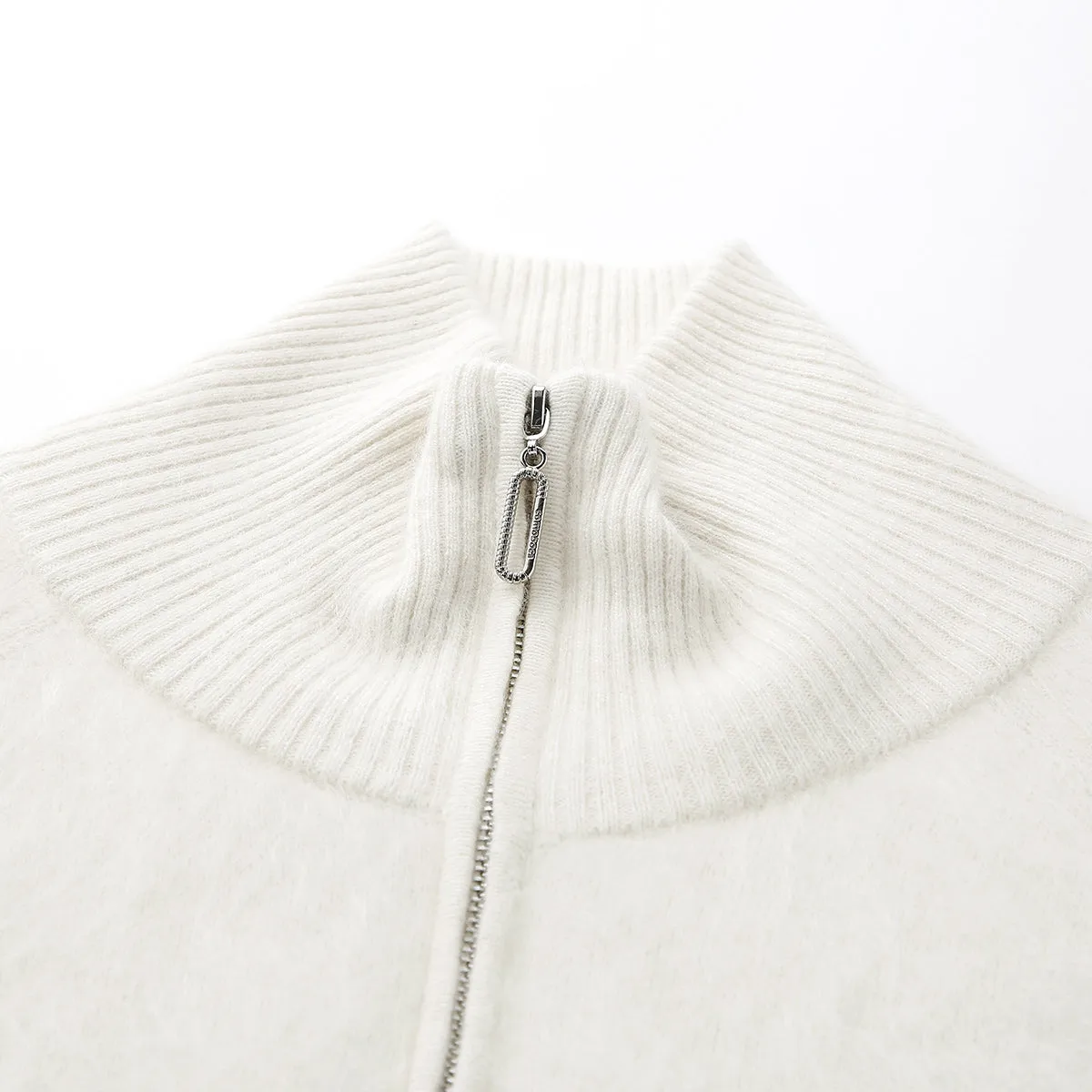 100% Brushed Cashmere Fluffy Zipper Cardigan