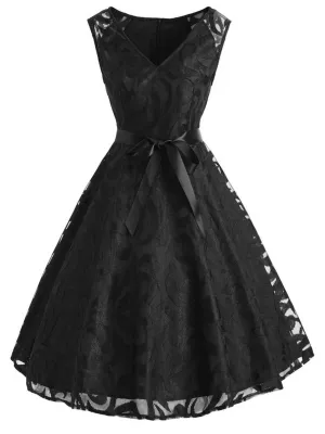 1950s Lace Belted Swing Dress