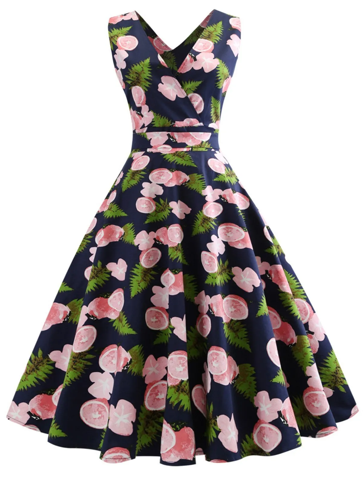 1950s Lemon Floral Swing Dress