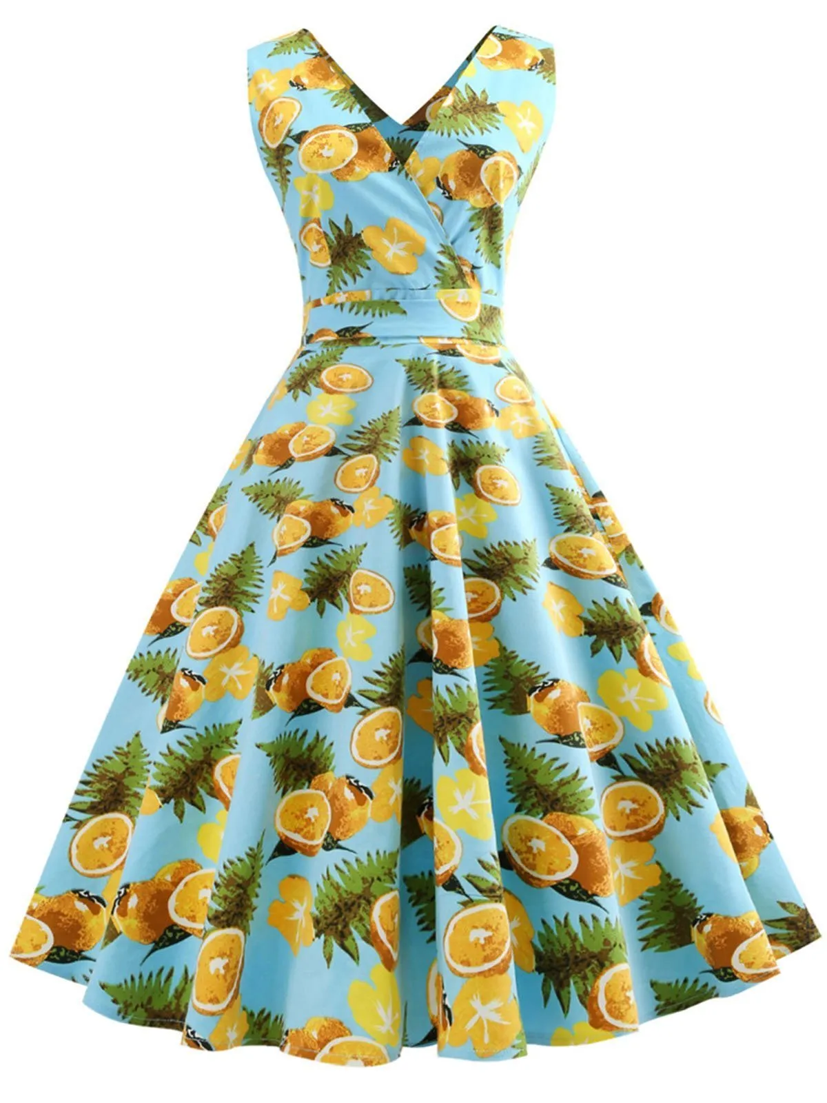 1950s Lemon Floral Swing Dress