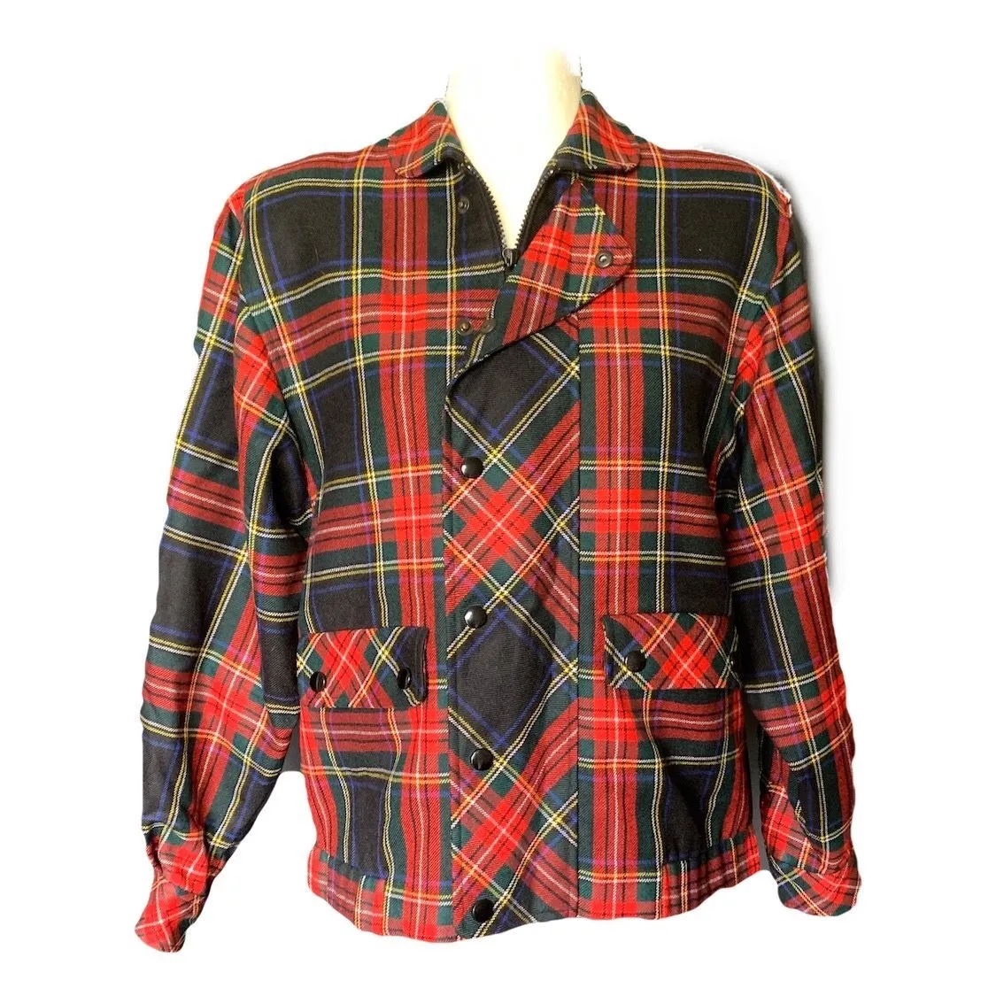 1960s Red Plaid Wool Bomber Jacket by Gloria Gelb. Fall Fashion Trend Vintage Style. Sustainable Clothing.