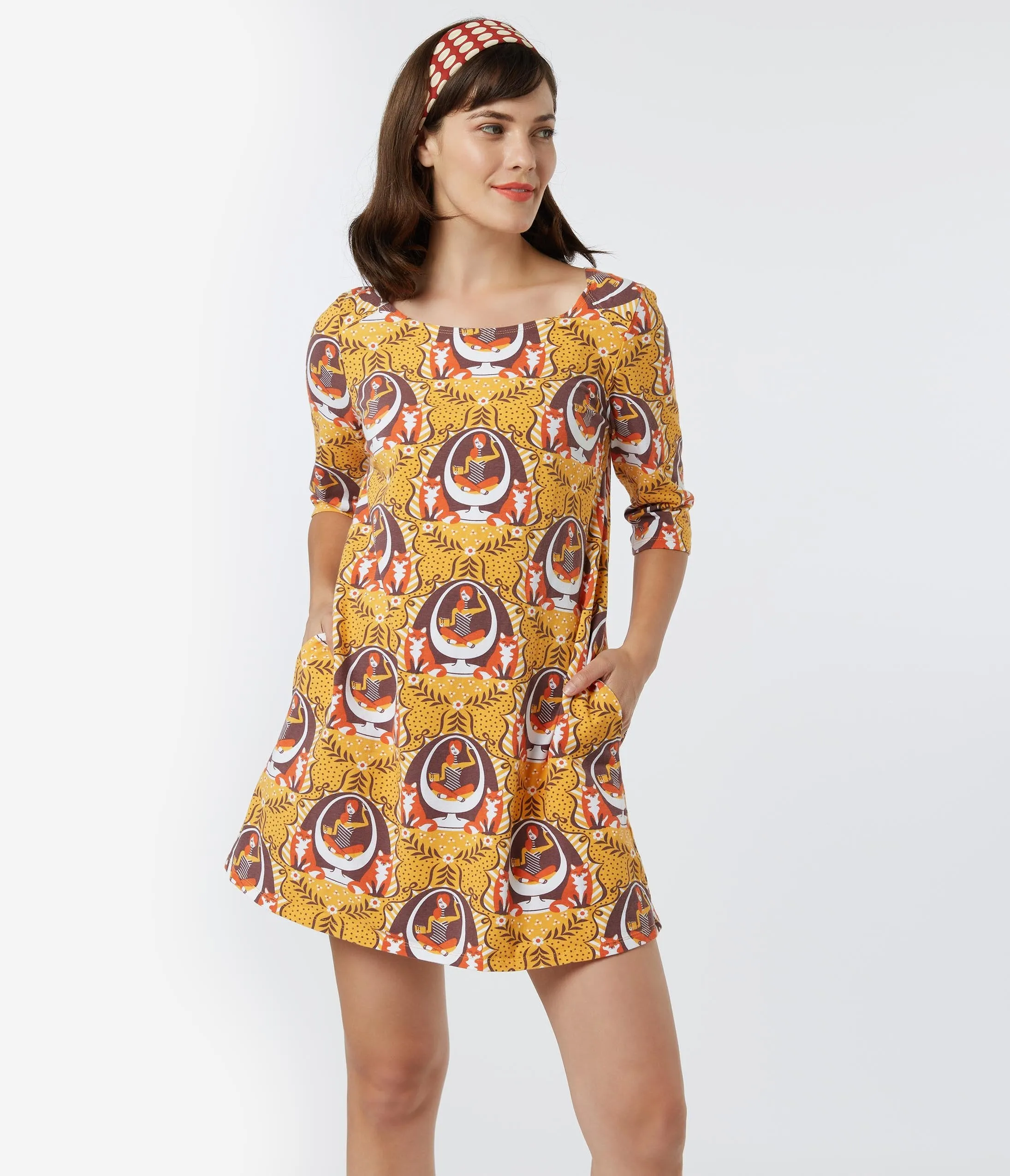 1960s Style A Well Protected Lass Print Tunic Dress