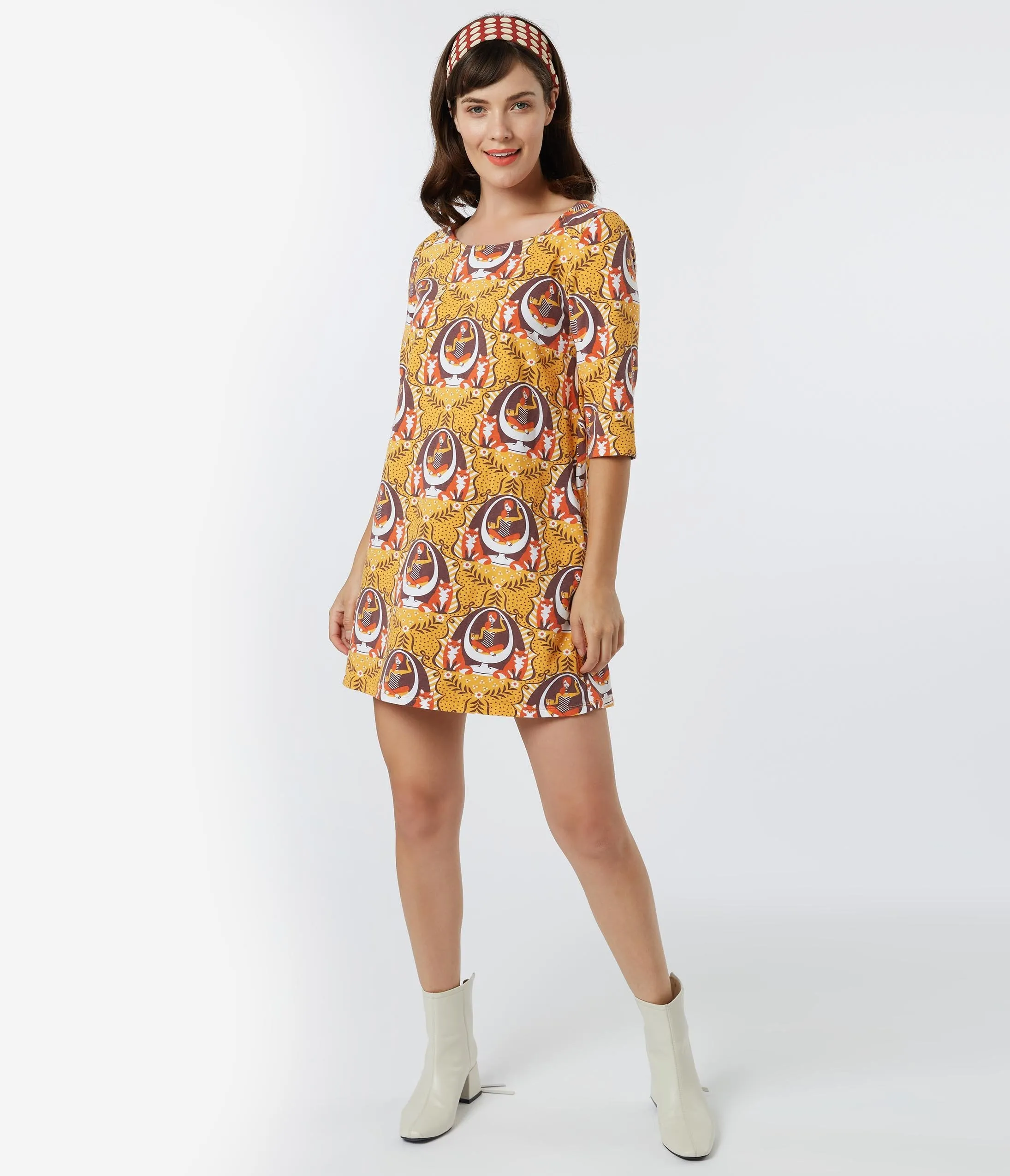 1960s Style A Well Protected Lass Print Tunic Dress