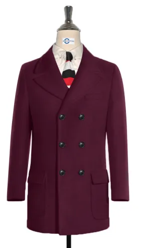 60's Retro Burgundy Double Breasted Pea Coat