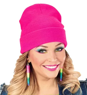 80's Neon Pink Beanie Hat