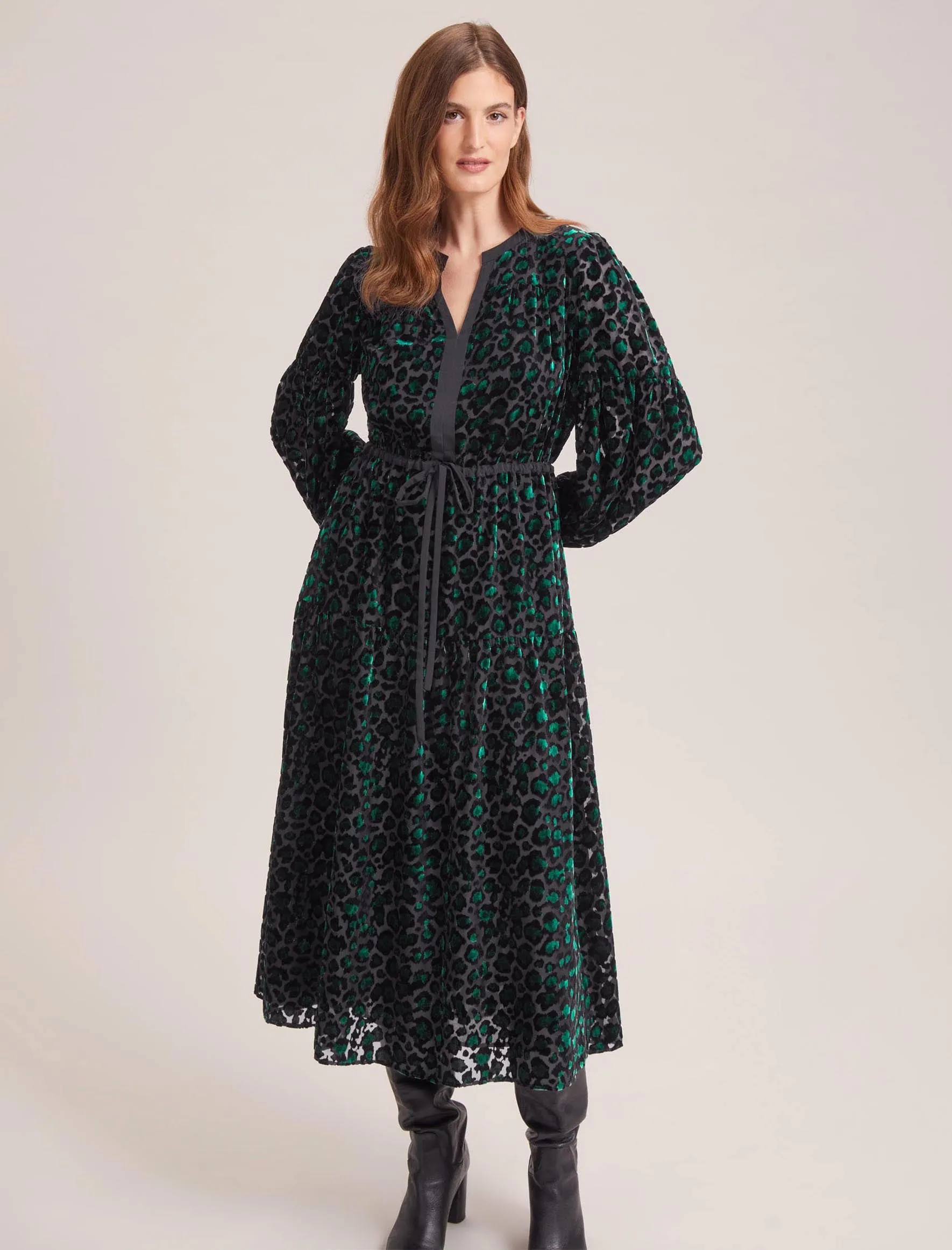 Addison Devoré Maxi Dress - Green Leopard Devoré