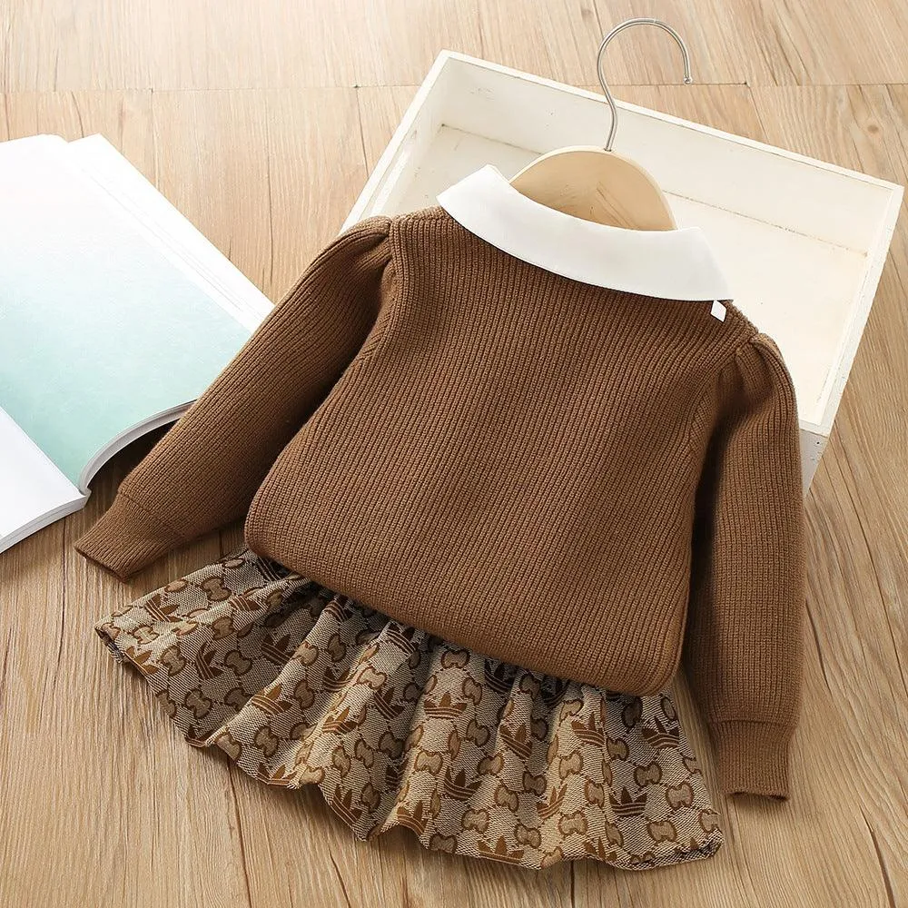 Adorable Puffy Skirt Knit Long-Sleeve Dress