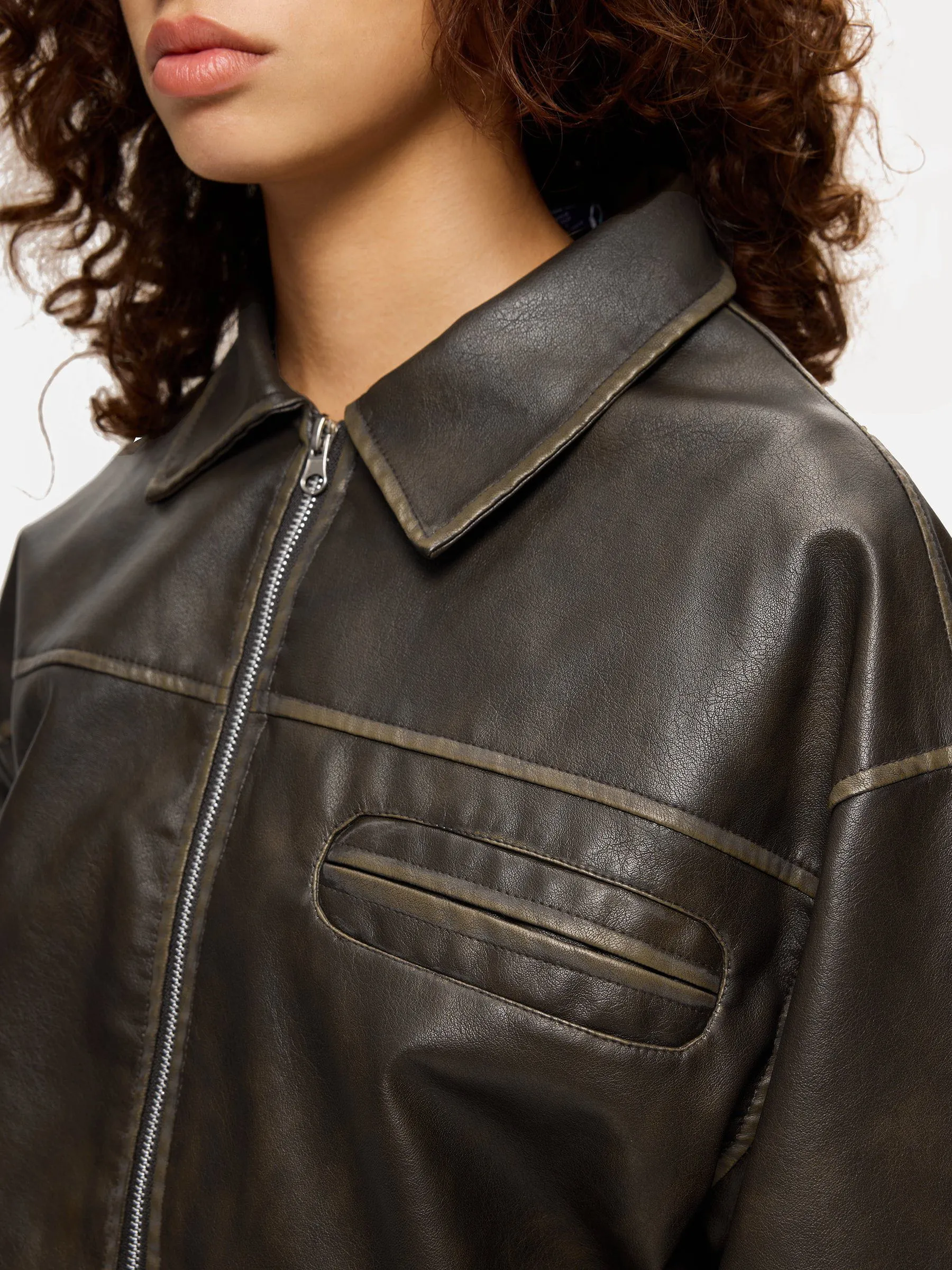 Aelfric Eden Multi Pocket Faux Leather Cropped Jacket