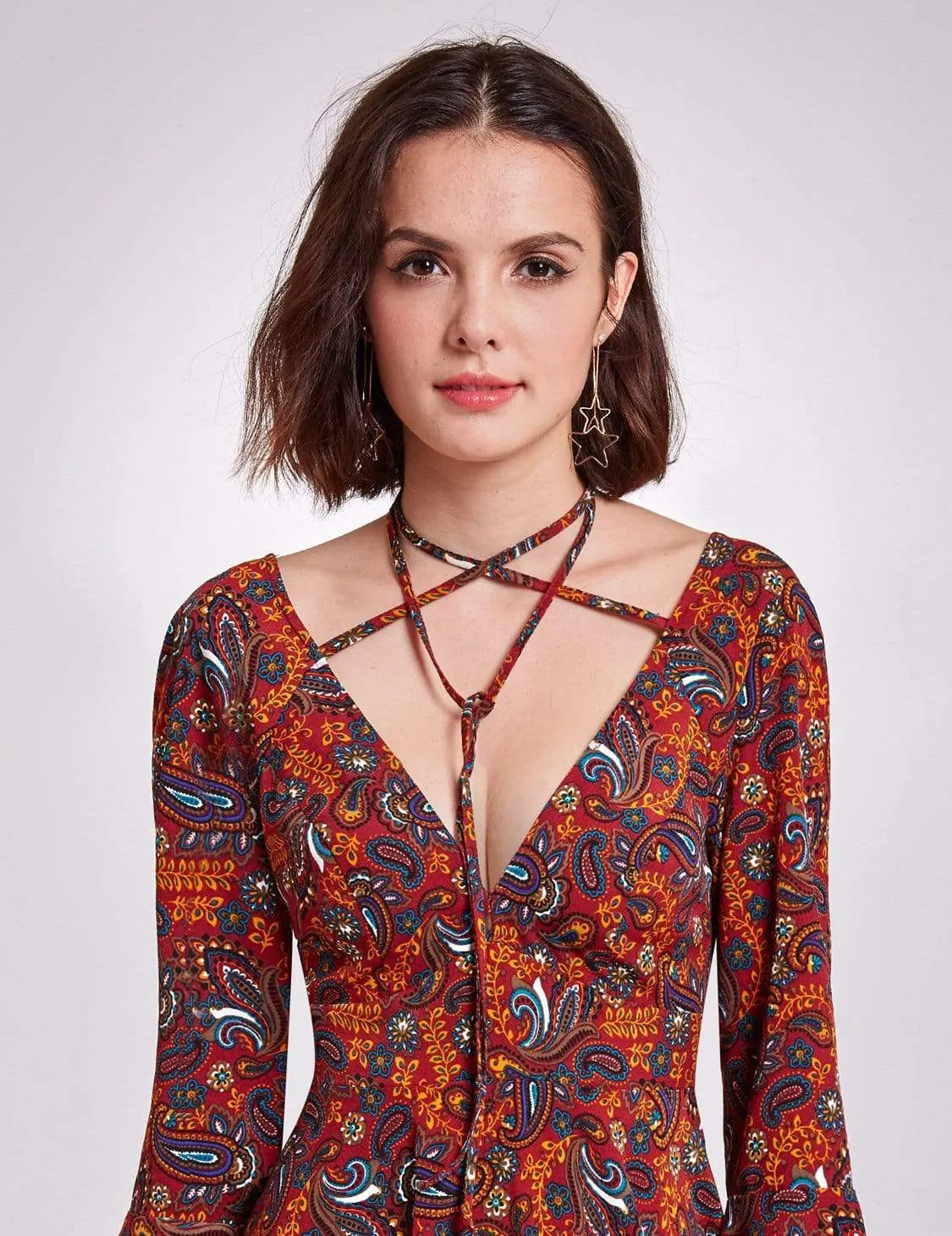 Alisa Pan V Neck Paisley Print Boho Dress