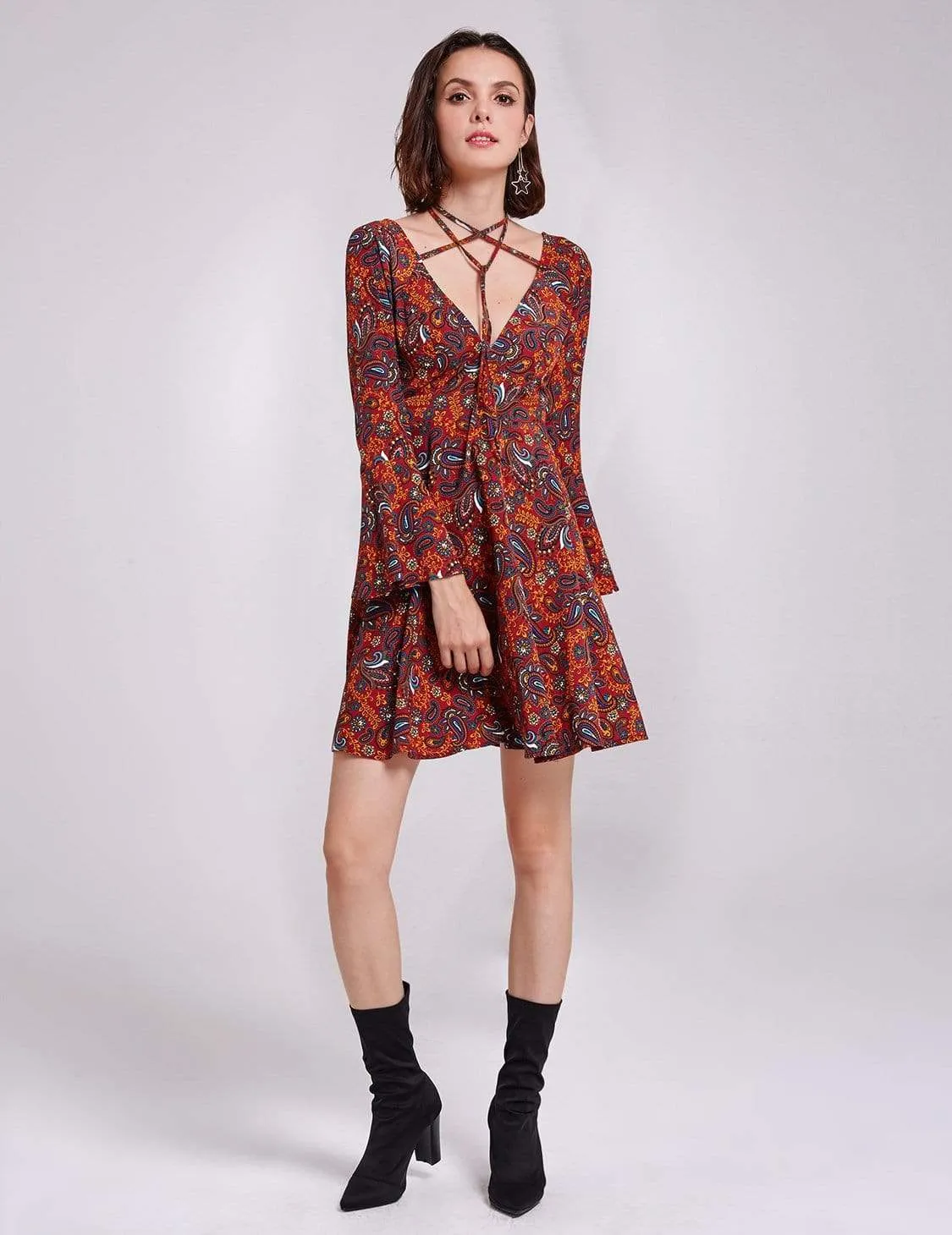 Alisa Pan V Neck Paisley Print Boho Dress