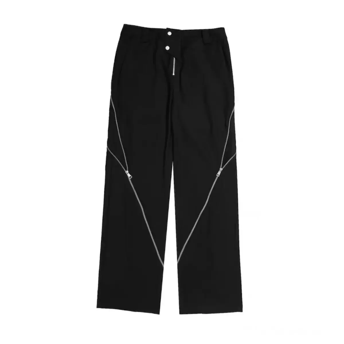 Amozae-American trendy brand men black zipper design slit slightly flared pants vertical feeling straight casual pants retro trousers