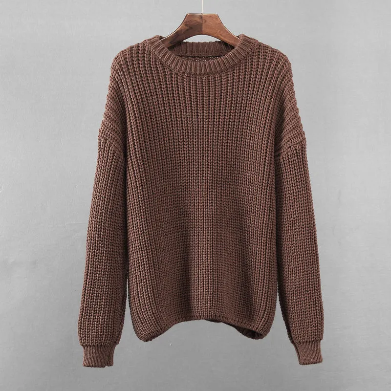 Autumn Winter Women Solid Loose Long Sleeve Knitted Sweater