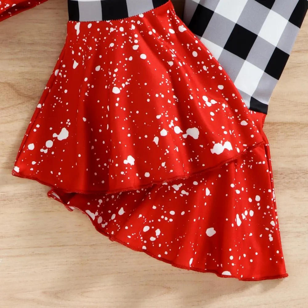 Autumn/Winter Girls Print Plaid Flared Pants Set Wholesale Girls Clothes