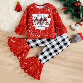 Autumn/Winter Girls Print Plaid Flared Pants Set Wholesale Girls Clothes