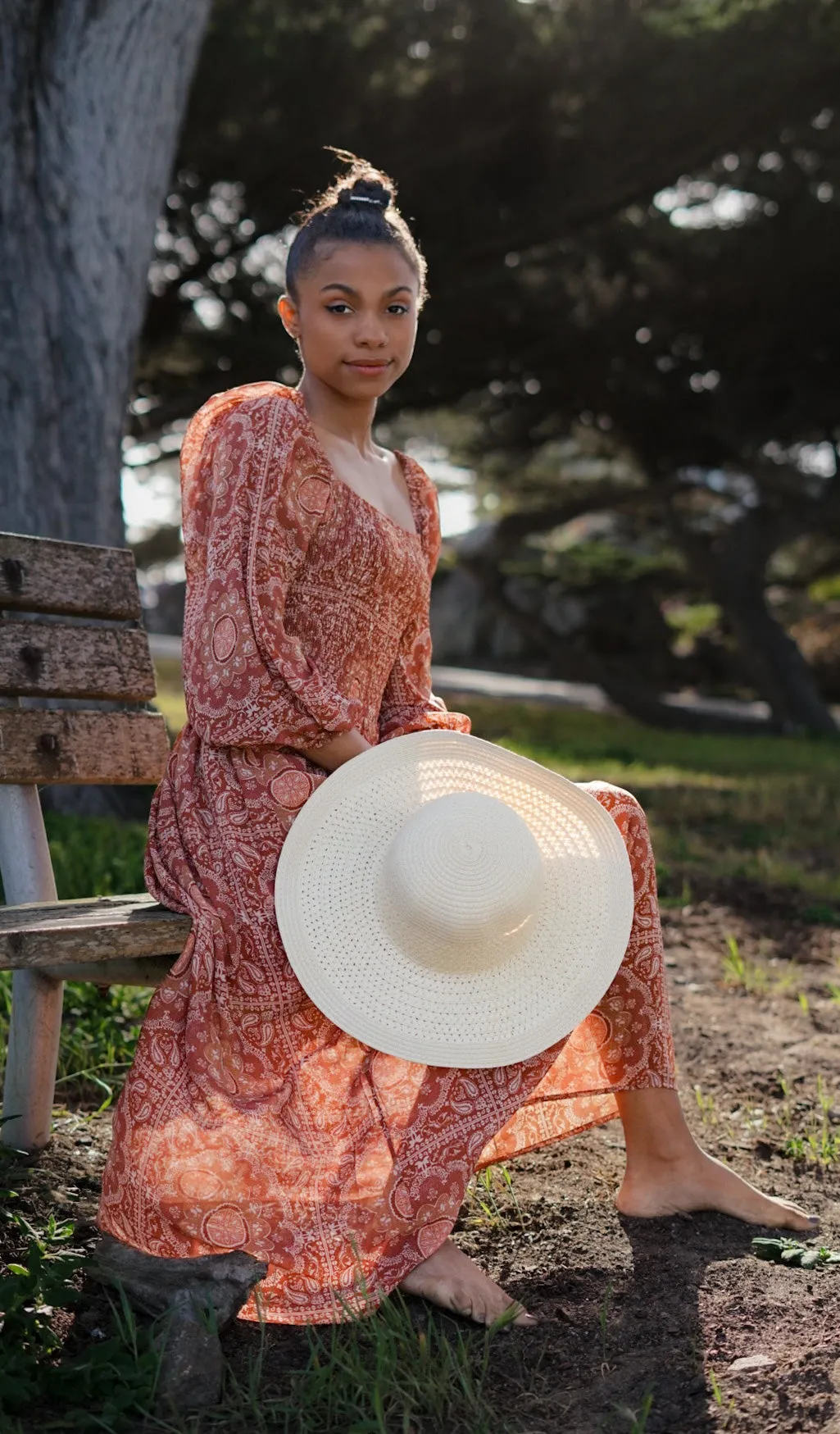 Ava's Retro Paisley Print Midi Dress- Rust