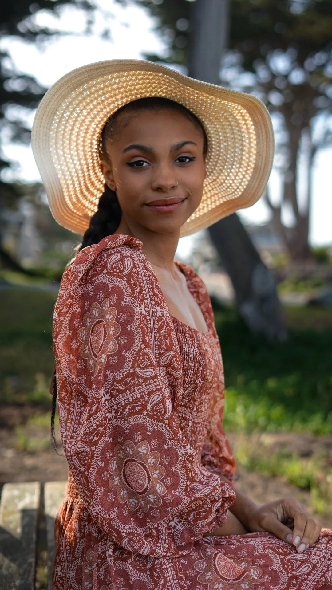 Ava's Retro Paisley Print Midi Dress- Rust