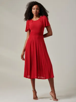 Ayla Plain Mesh Maxi Dress, Red