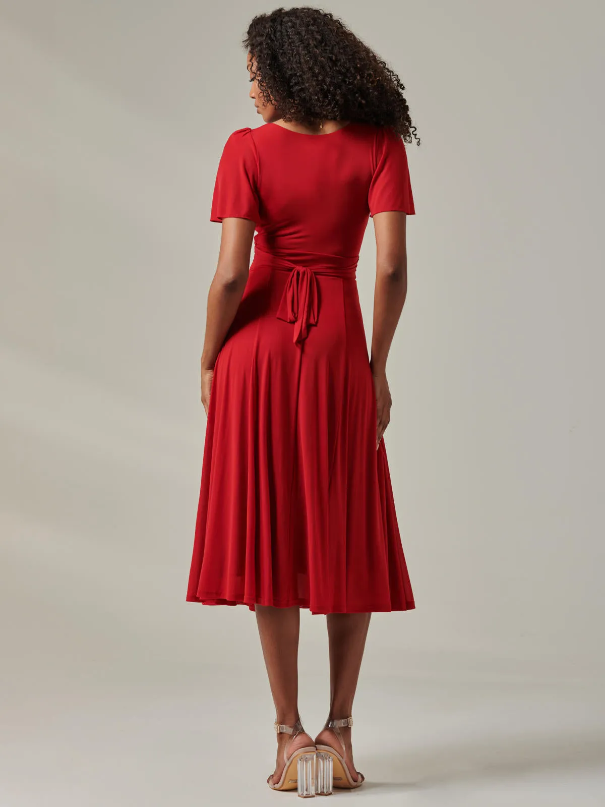 Ayla Plain Mesh Maxi Dress, Red