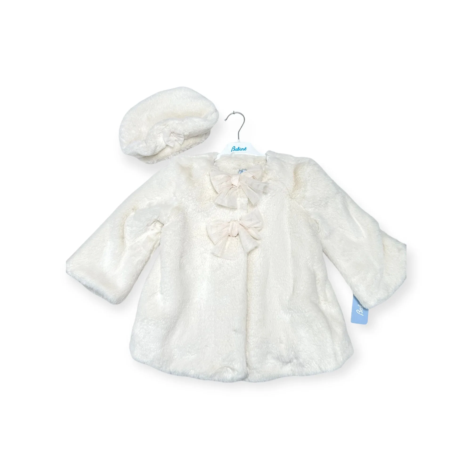 Babine AW24 - Girls Carousel Ivory Faux Fur Coat & Hat