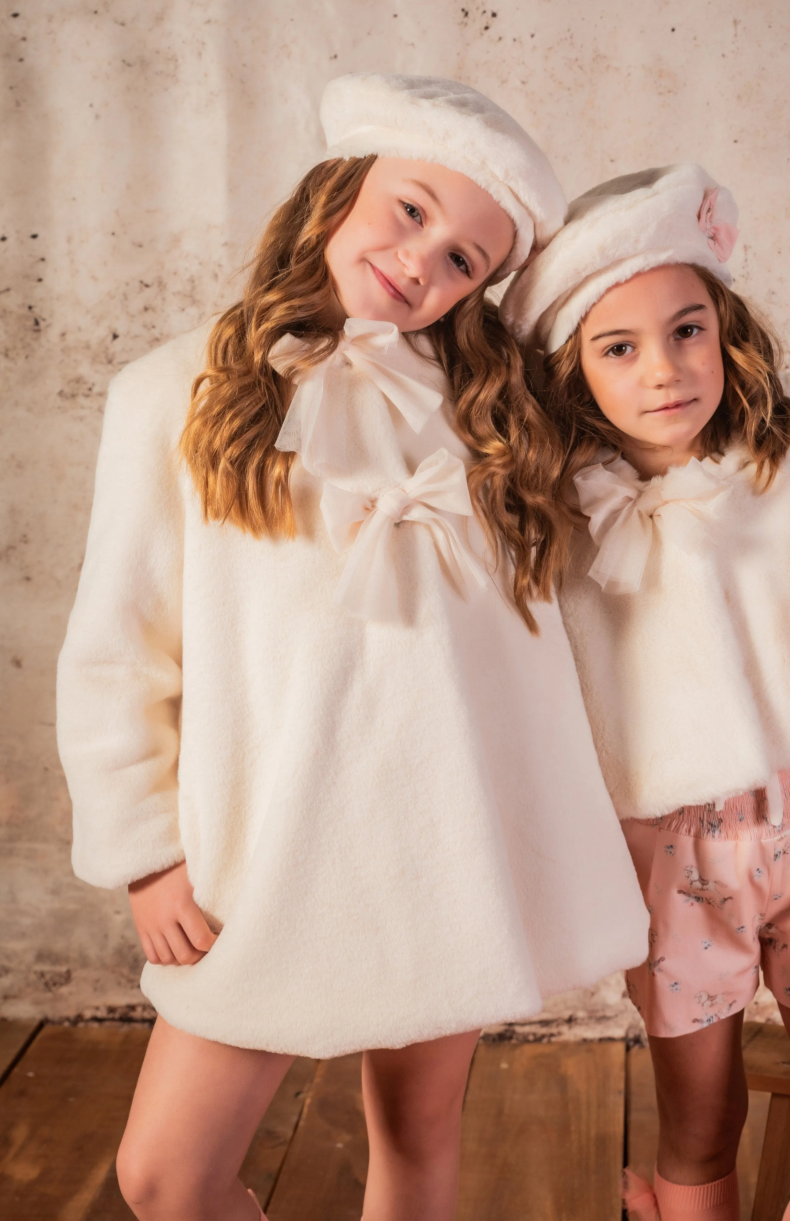 Babine AW24 - Girls Carousel Ivory Faux Fur Coat & Hat