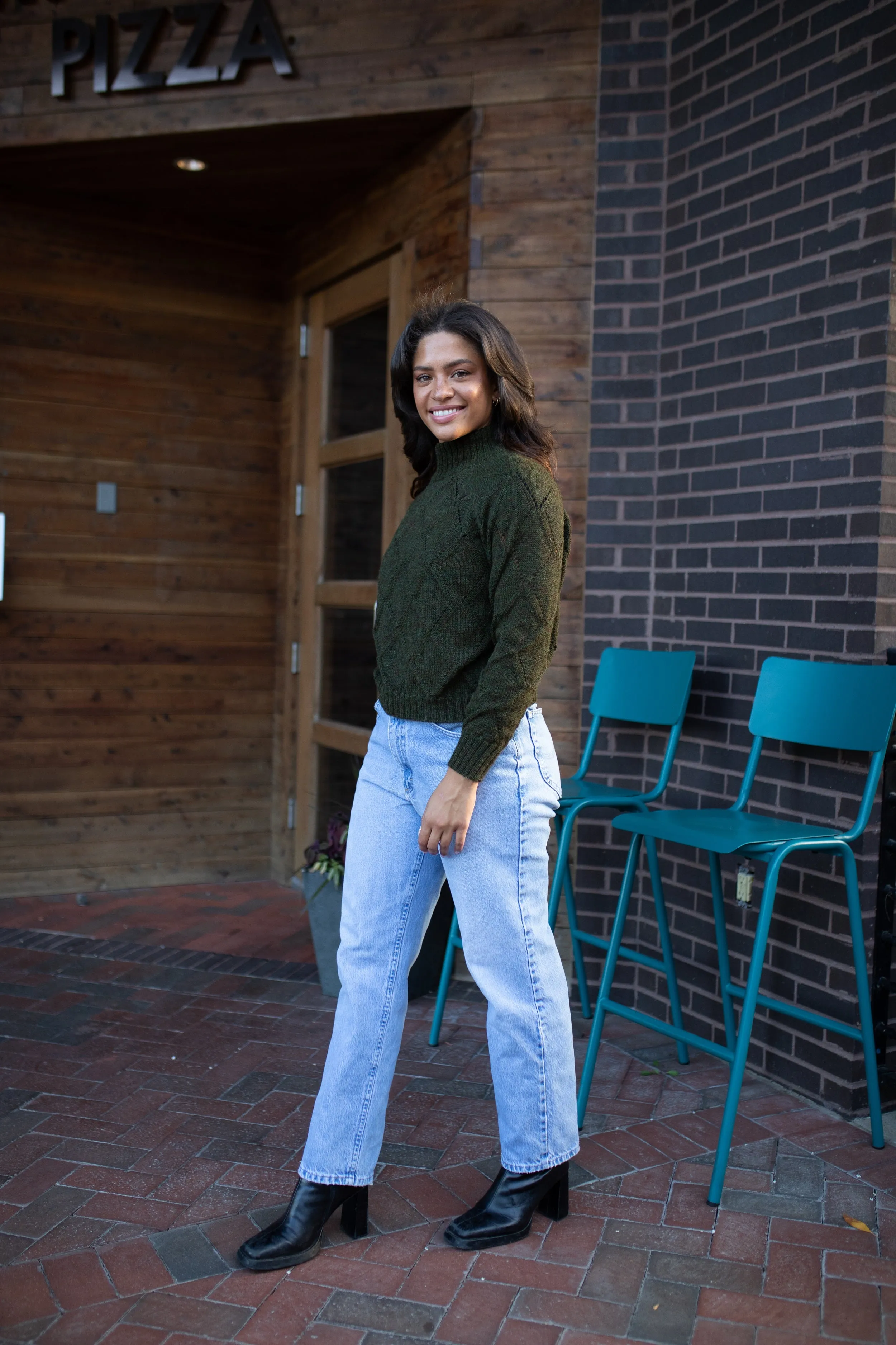 Baby Alpaca Lace Knit Mock Pullover in Heather Green - Pre-Order 2/30