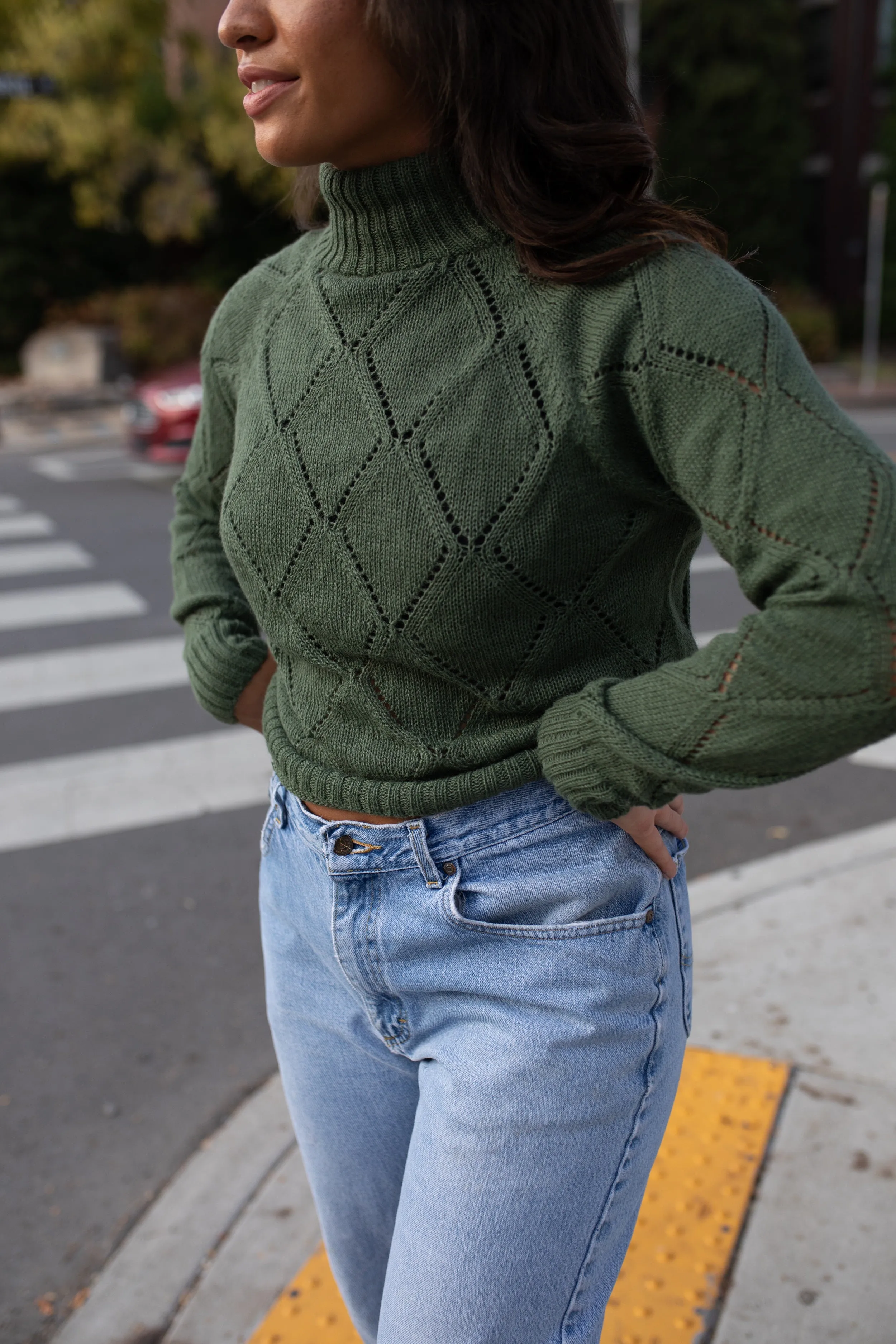 Baby Alpaca Lace Knit Mock Pullover in Sage Green - Pre-Order 2/30