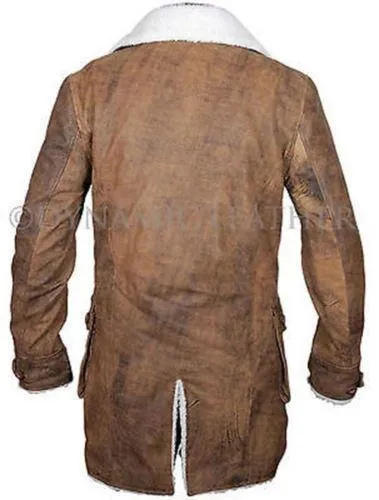 Bane Jacket Genuine Cow Hide Leather Buffing Brown Trench Coat Dark Knight Rises