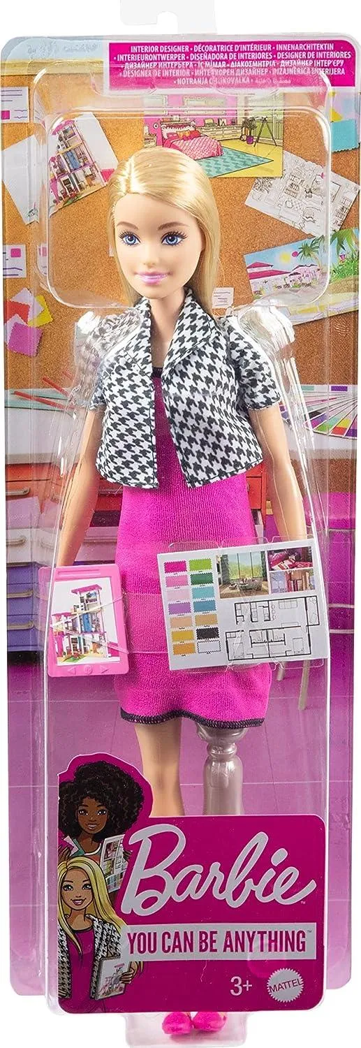 Barbie Interior Designer Fashion Doll with Blonde Hair & Prosthetic Leg, Pink Dress & Houndstooth Jacket, Accessories