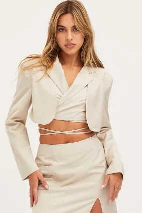 Beige Crop Jacket Long Sleeve