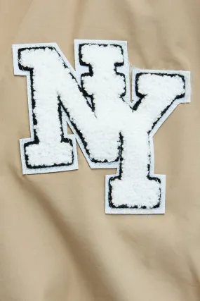 Beige Cropped Varsity Bomber Jacket