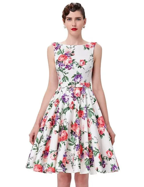 Belle Poque Print Floral 50s Vintage Dresses Audrey Hepburn 2017 Women Summer Retro Dress vestidos robe Womens Casual Clothing