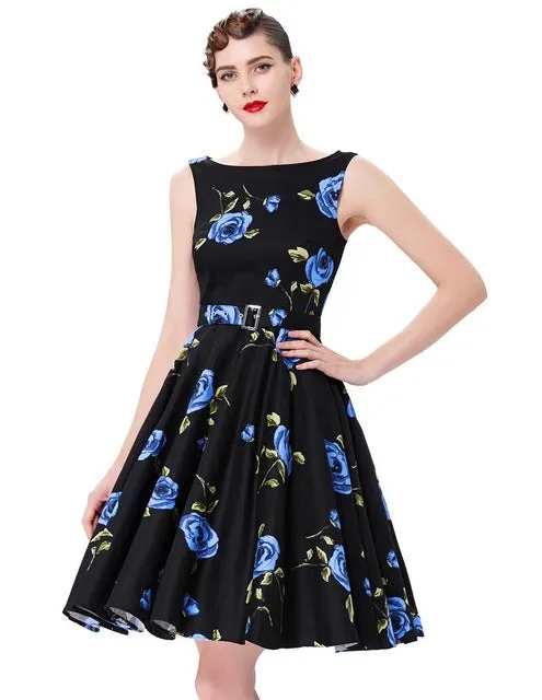 Belle Poque Print Floral 50s Vintage Dresses Audrey Hepburn 2017 Women Summer Retro Dress vestidos robe Womens Casual Clothing