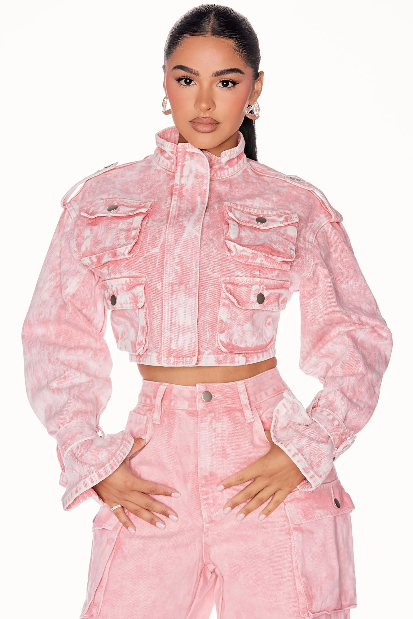 Billie Cropped Cargo Jacket - Pink