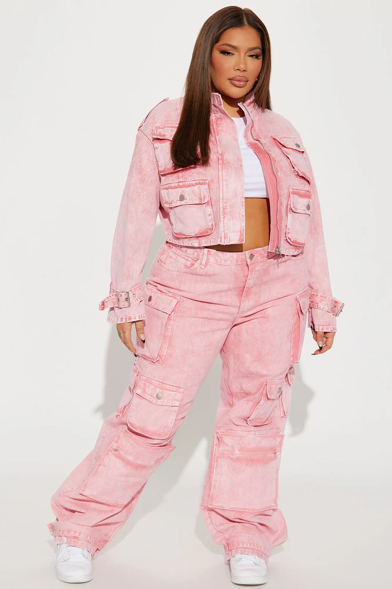 Billie Cropped Cargo Jacket - Pink