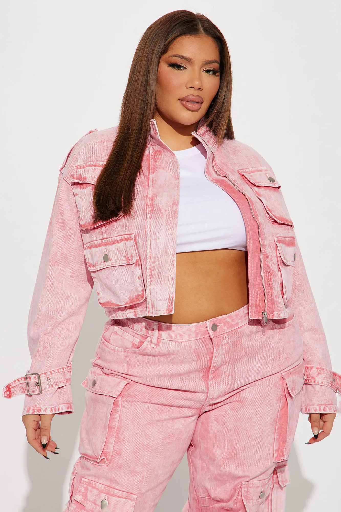 Billie Cropped Cargo Jacket - Pink