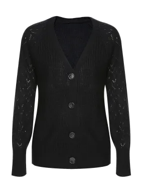 Black 1940s V-Neck Knitted Button Sweater