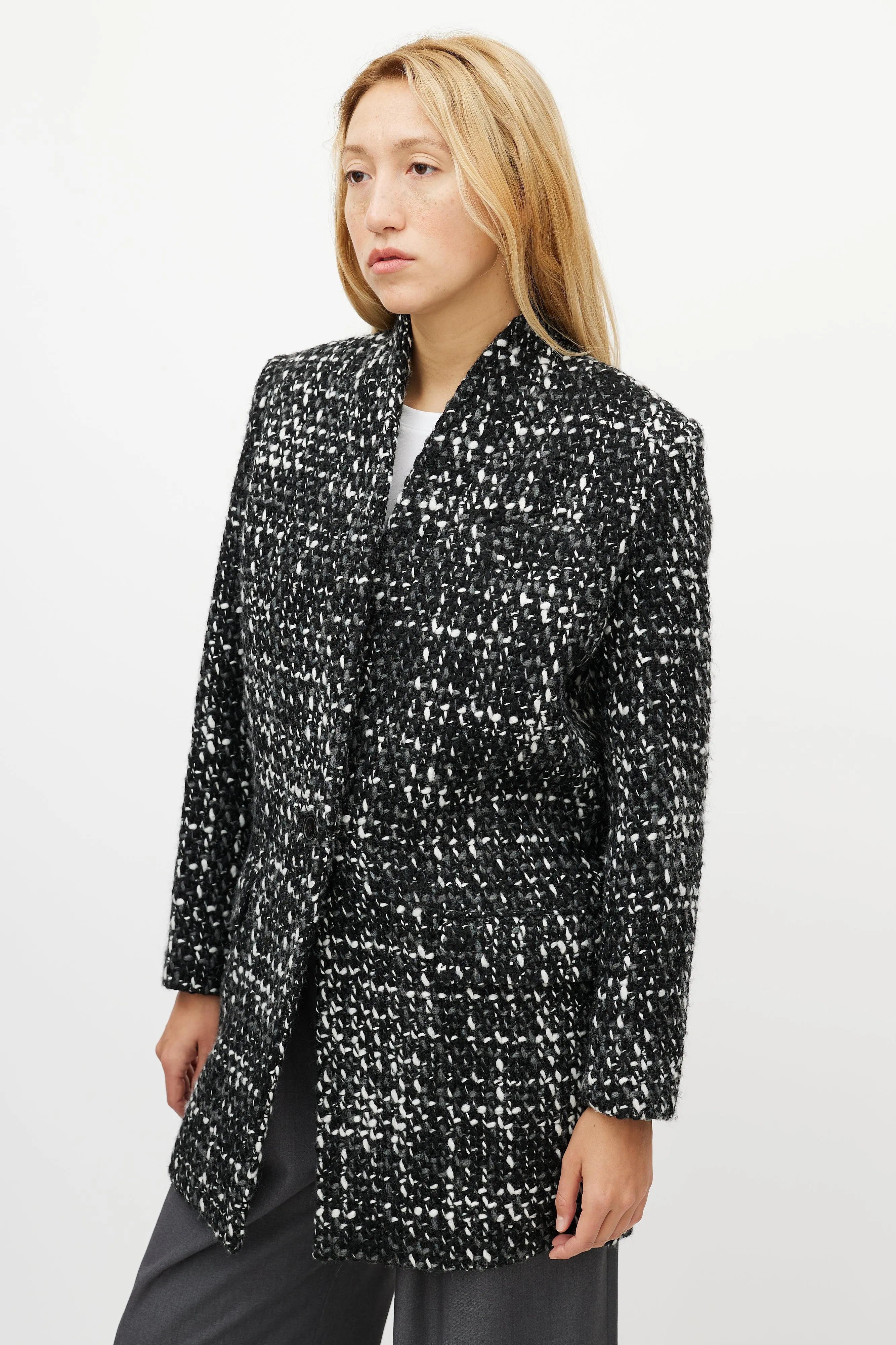 Black & White Wool Tweed Coat