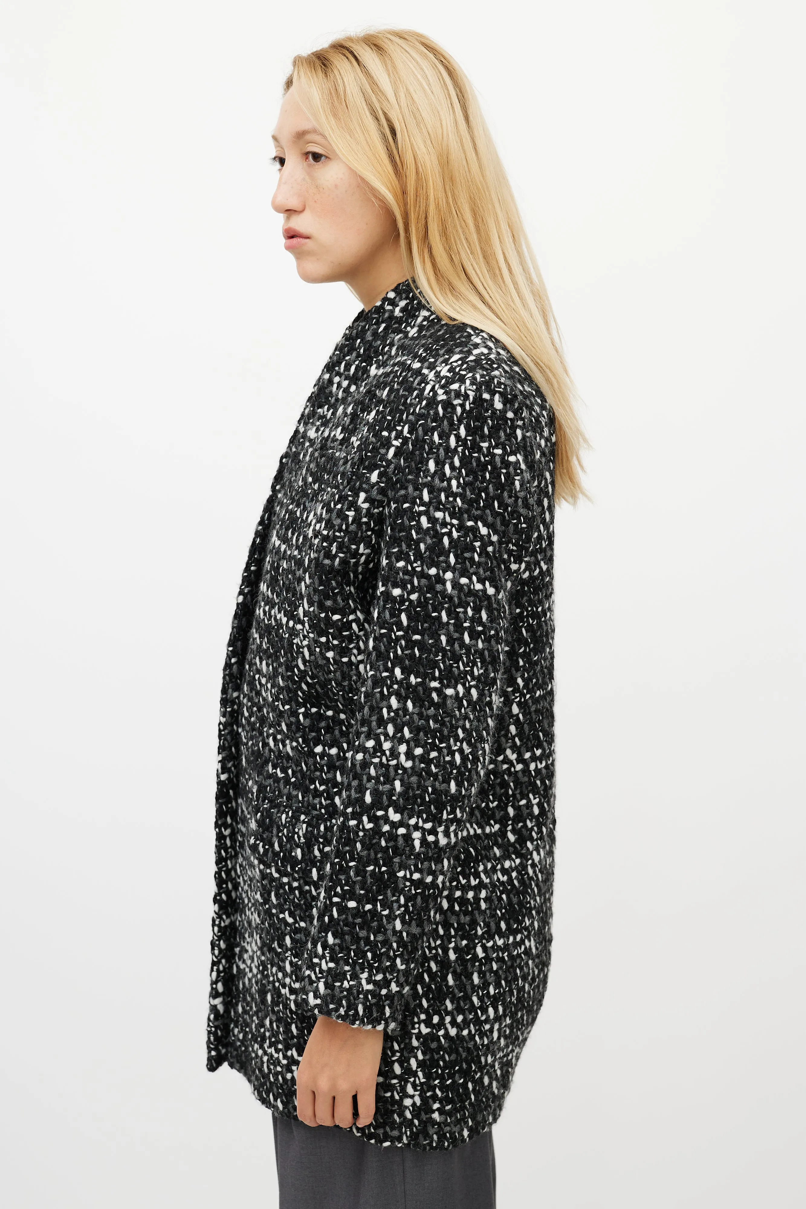 Black & White Wool Tweed Coat