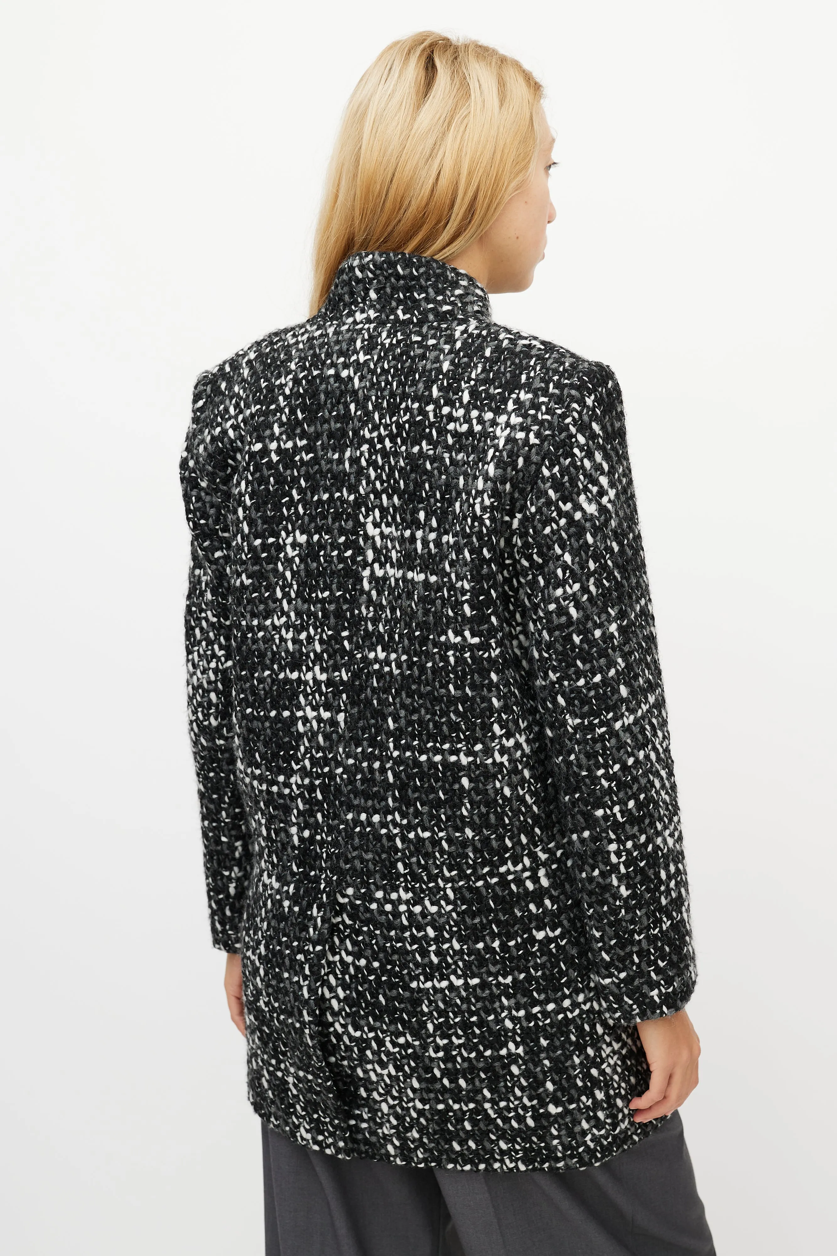 Black & White Wool Tweed Coat