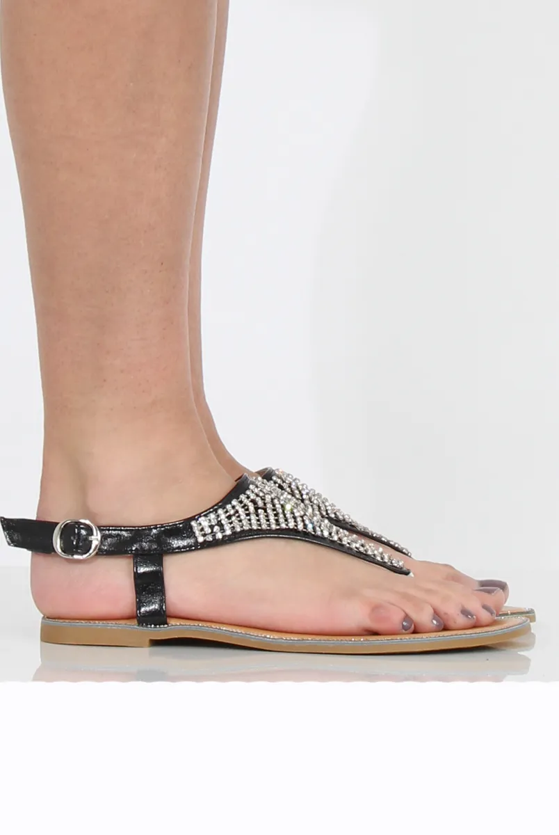 Black Diamante Sling Black Sandals - Abbey