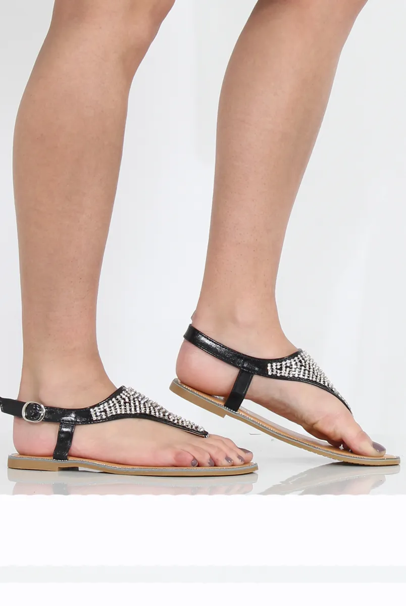 Black Diamante Sling Black Sandals - Abbey