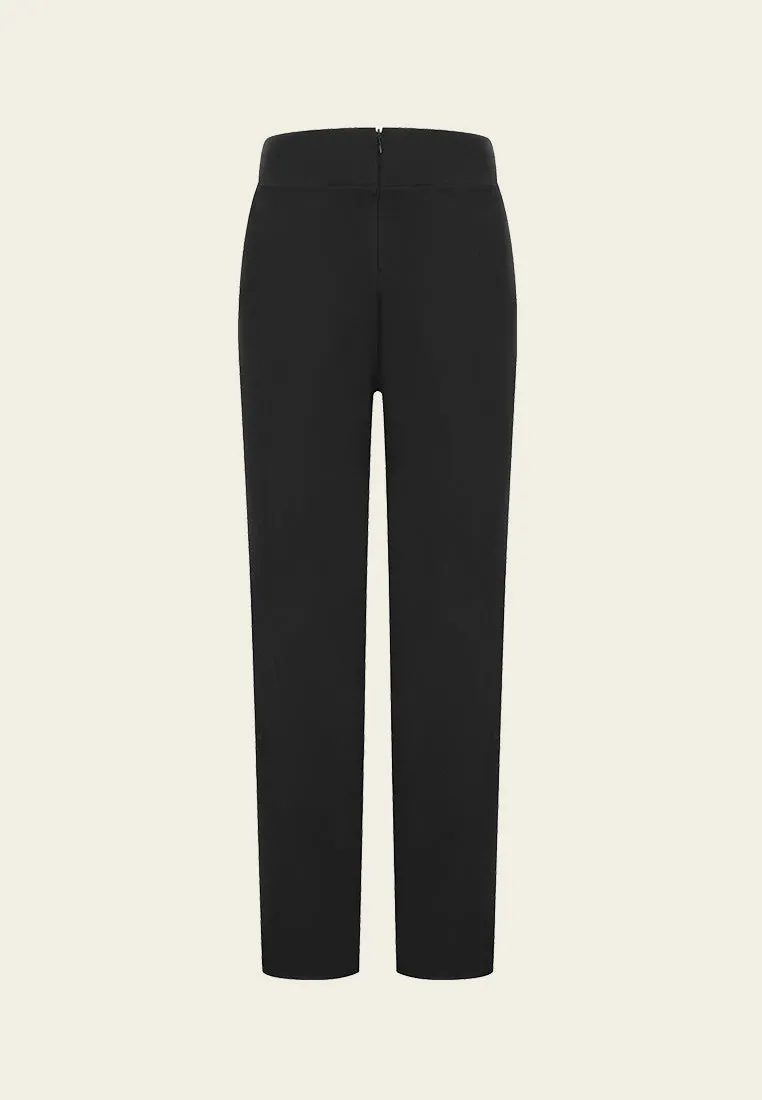 Black Elastic Waist Straight-leg Pants