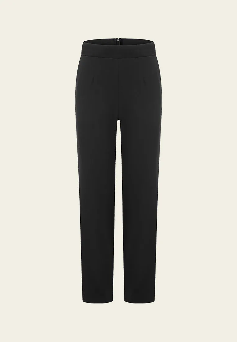 Black Elastic Waist Straight-leg Pants