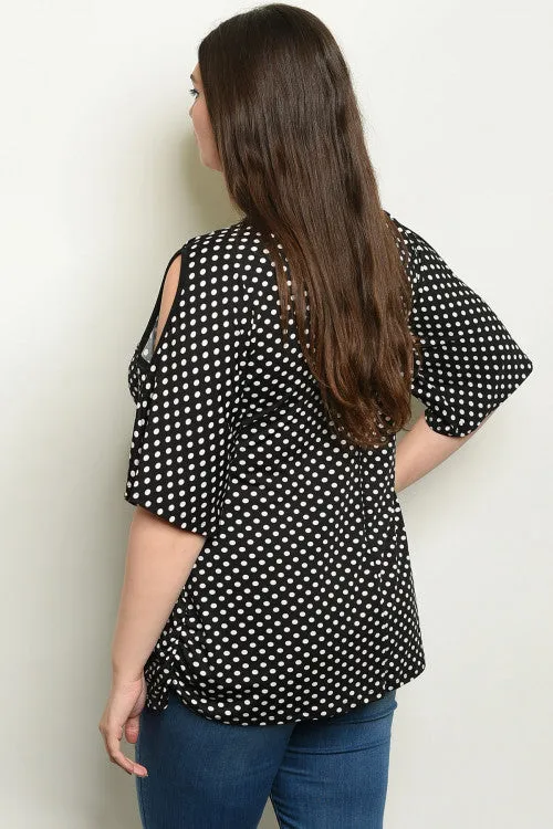 Black Polka Dot Cold Shoulder Plus Size Tunic Top