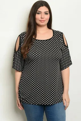 Black Polka Dot Cold Shoulder Plus Size Tunic Top