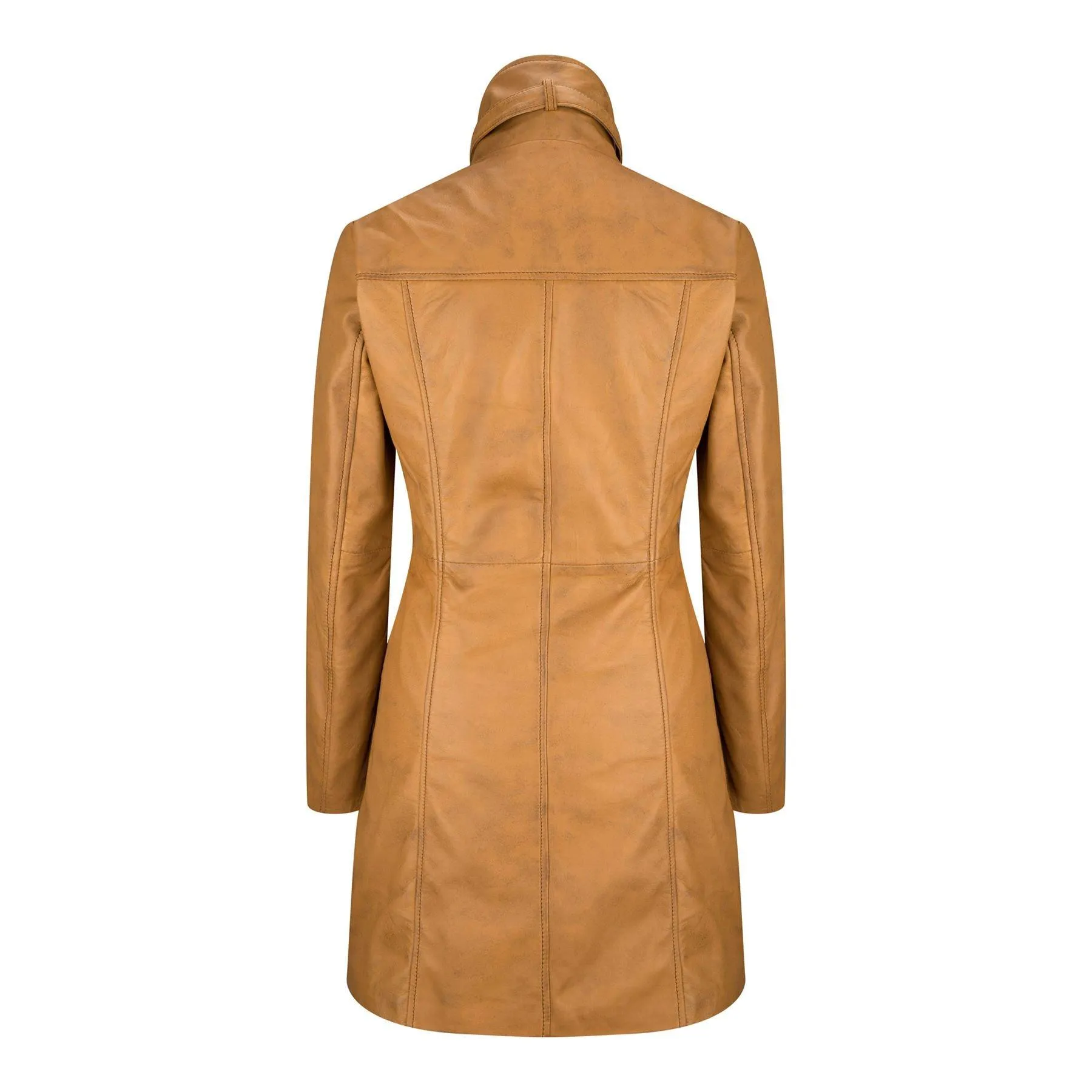 Black Tan Ladies Woman's Vintage Soft Washed Real Leather Jacket Trench Coat